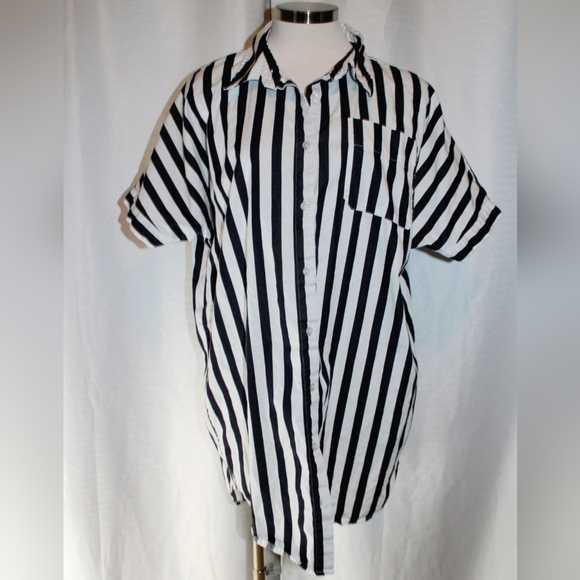 A New Day Navy & White Striped Shirt Dress – Size M - Picture 2 of 9